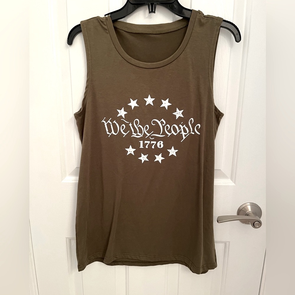 WE THE PEOPLE Medium olive green cotton poly blend unisex tank top like New - Picture 3 of 8